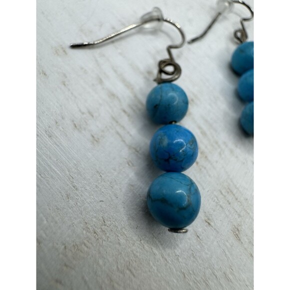 Blue Turquoise Bead Stacked Drop Earrings Sterling Silver Boho Southwest Minimal - Picture 3 of 8
